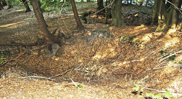 Bei diesen Mulden handelt es sich nicht um Bombenkrater, wie viele Spaziergänger vermuten, sondern die Erde ist abgesackt, nachdem ein Teil des Stollens eingebrochen ist