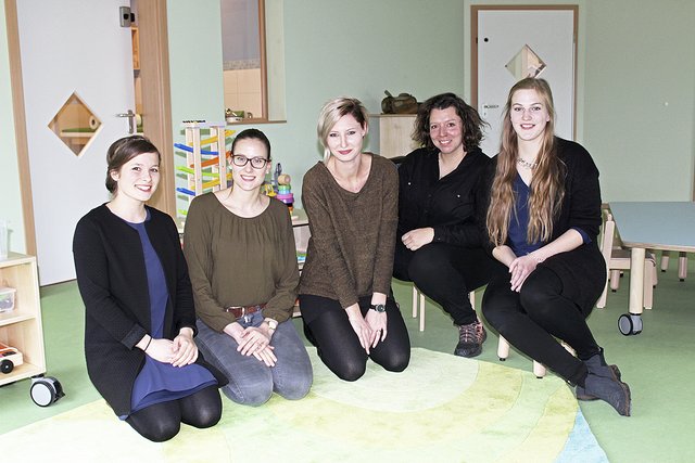 Das Kita-Team: Einrichtungsleiterin Stephanie Kinzel (v. li.) mit Vicky Hinck, Imke Luitjens, Melanie Briks und Lisa Tiedemann