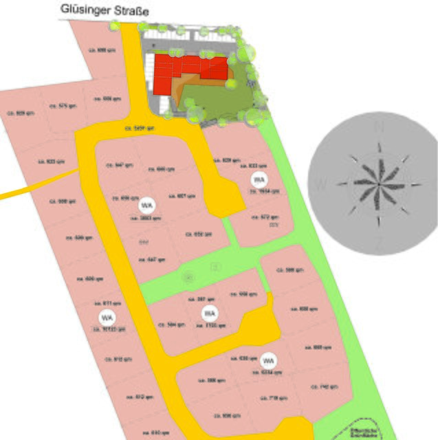 Dieser Plan zeigt, wie Steffen Lücking ein Wohngebiet mit Kita im Anschluss an die bestehende Bebauung an der Glüsinger Straße in Fleestedt entwickeln möchte