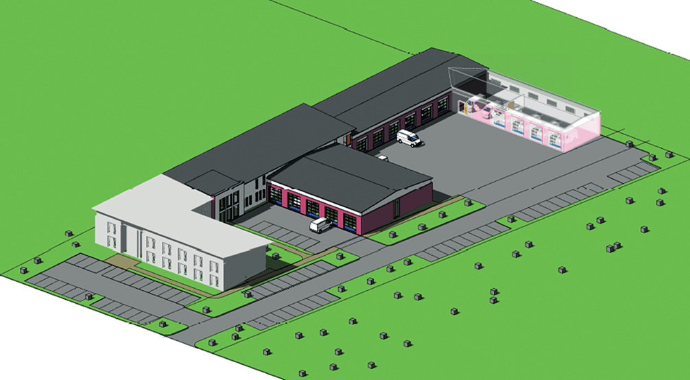 So soll das geplante Schulungs- und Logistikzentrum für den Katastrophenschutz des DRK Harburg-Land an der Benzstraße in Winsen aussehen
