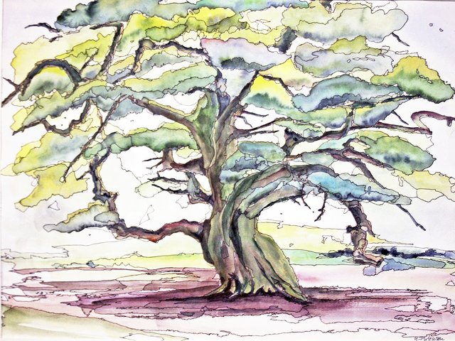 Auch in der Werkschau zu sehen: der mächtige, von Marlene Putensen beeindruckend gemalte Baum