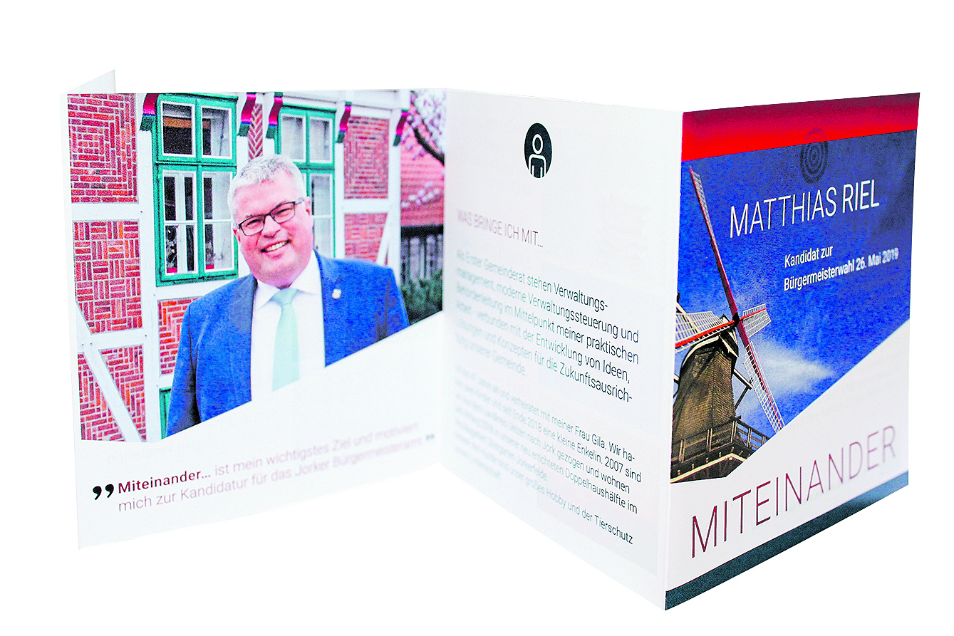 Für Bürgermeisterkandidat Matthias Riel (parteilos) hat das "Miteinander", wie auch auf seinem Flyer zu lesen, höchste Priorität