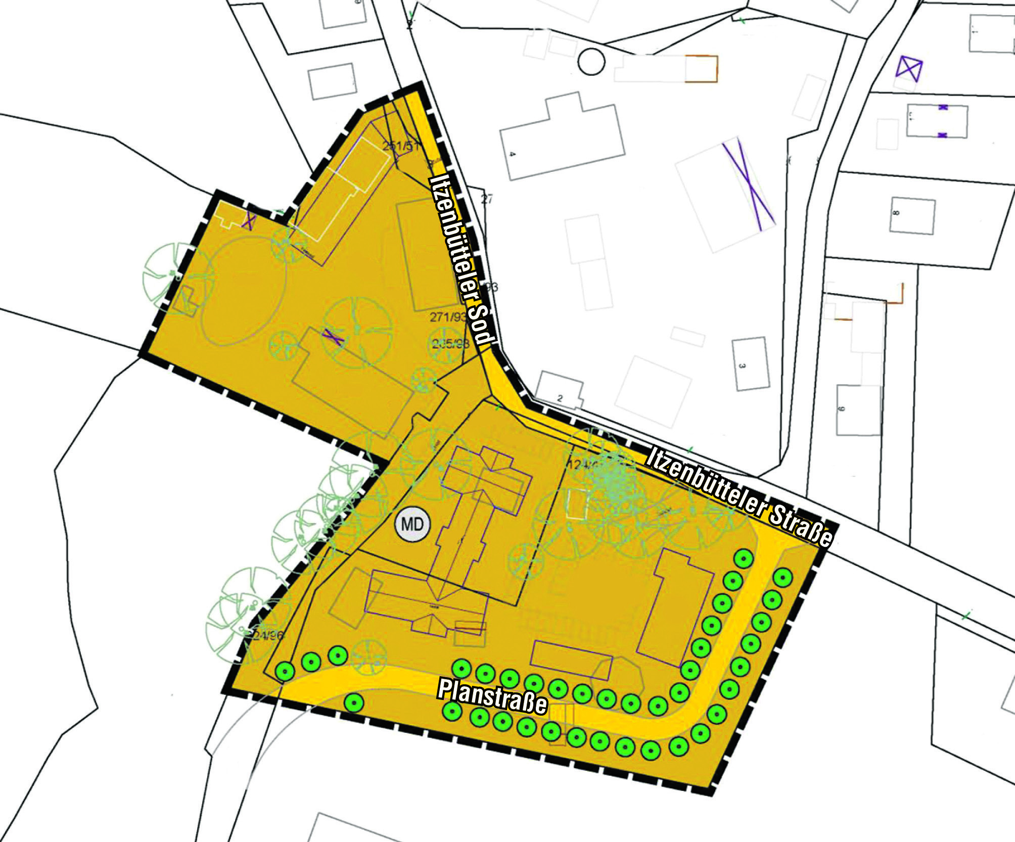Eine Skizze der Erweiterungspläne. Unten im Bild zu erkennen ist der neue Wirtschaftsweg, der zum Radweg Richtung Osterberg führt und die Flächen von Jan Meyer ("Minkenhof") und "Hof + Gut" erschließt.