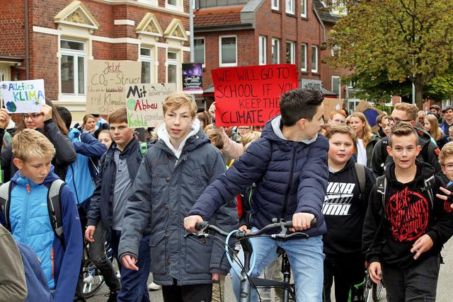 Mit vielen selbst gestalteten Plakaten zogen die Schüler durch die Winsener Innenstadt    | Foto: thl