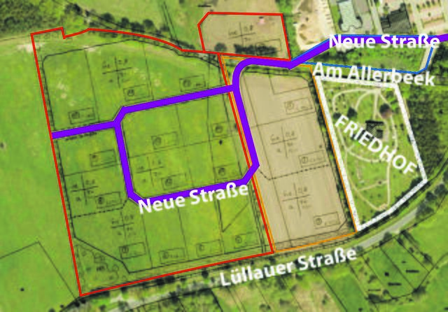 Die Skizze zeigt die Ausmaße des neuen Gewerbegebiets. Der Friedhof würde quasi im Zentrum liegen