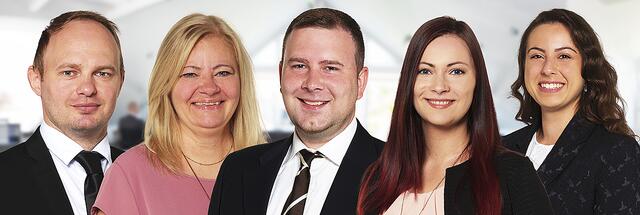 Die Fachleute für Hausverwaltungen und Privatkunden (v.li.): Vadim Obert, Kirsten Iffland, Jan Löwenberg, Anne Kasten und Dilara Günkaya | Foto: Uli Seidel / Hollenstedt