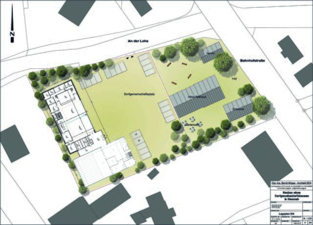 Hinter dem alten Rathaus von Hammah ist der Neubau eines Dorfgemeinschaftshauses und eines Schützenhauses geplant