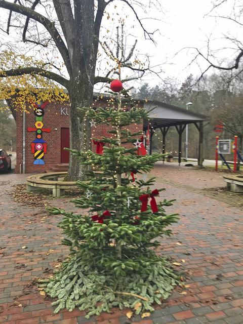 Am Kulturbahnhof in Holm-Seppensen erfreut der Tannenbaum jedes Jahr die Pendler, Besucher und Nachbarn.