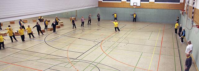 Unter der Leitung von Marlies Goos machen die Mitglieder der BSG unter anderem Gymnastik in der Turnhalle des Gymnasiums Athenaeum in Stade | Foto: BSG