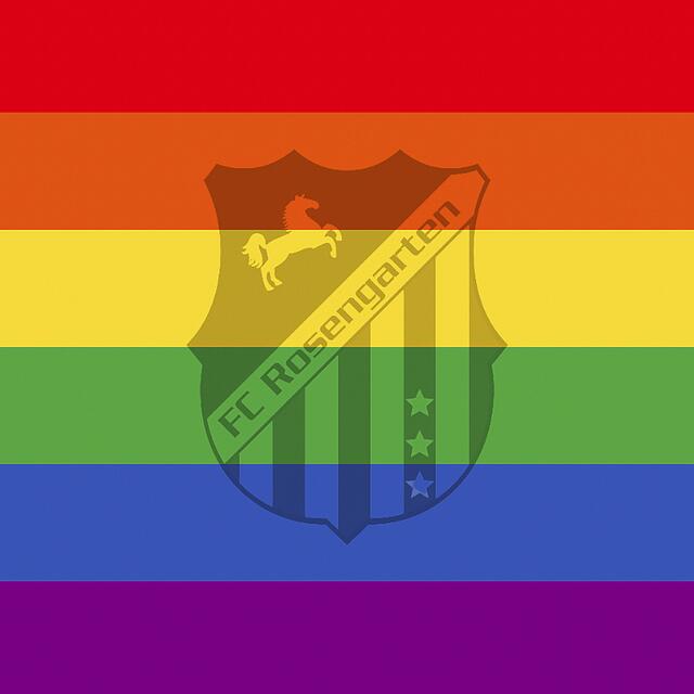 Für die Aktion wurde das Wappen des FC Rosengarten extra mit einer Regenbogenfahne versehen | Foto: Kollmeyer 
