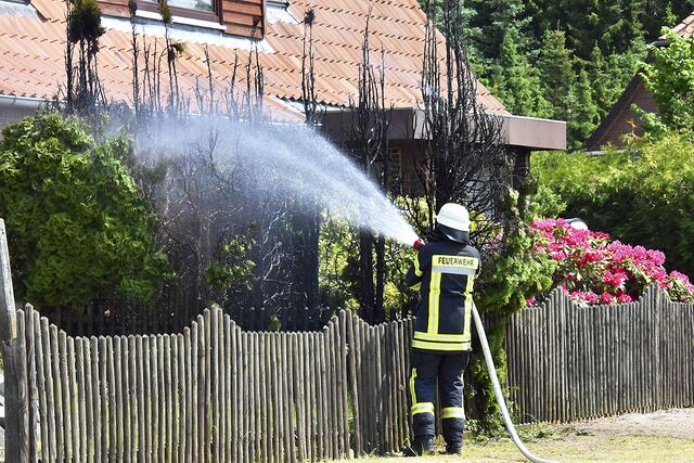 Die Feuerwehr musste beim Heckenbrand nur noch Nachlöscharbeiten vornehmen | Foto: Matthias Wille / Feuerwehr