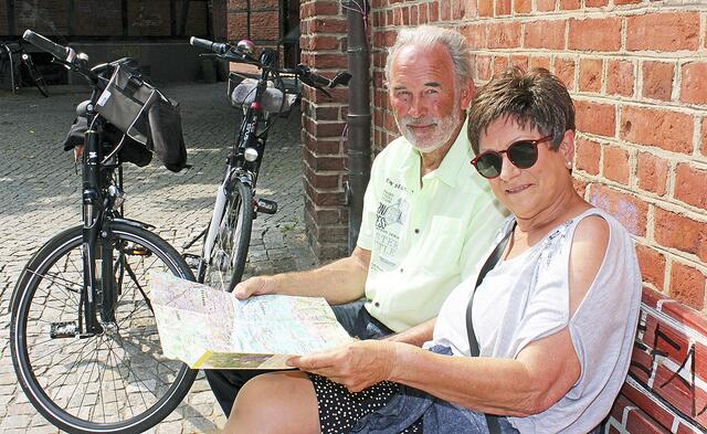 Auf dem Elberadweg unterwegs: Frank und Renate Ting planen ihre weitere Route | Foto: jab