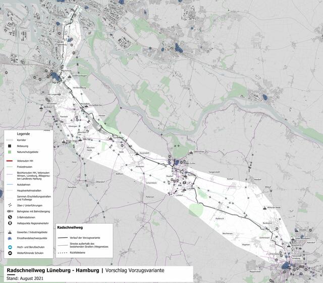 Die aktuelle Vorzugsvariante des Radschnellwegs, der von Lüneburg über Winsen nach Hamburg führen soll | Foto: Metropolregion Hamburg