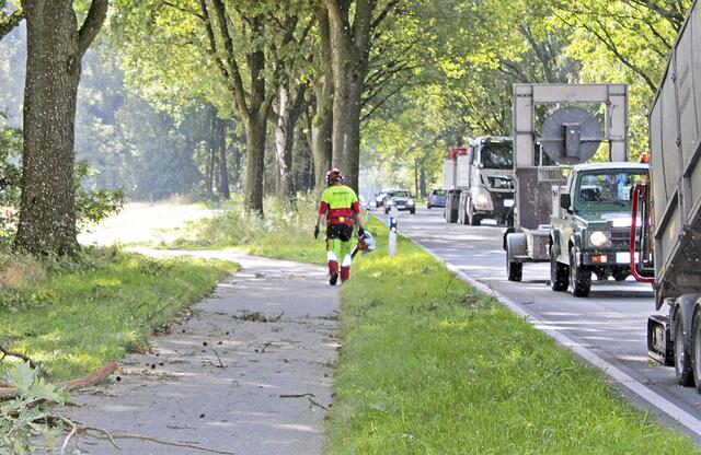 Während der Verkehr an ihm vorbei zieht, säubert Marvin Maier sowohl Fuß- und Radwege sowie die Straße | Foto: jab