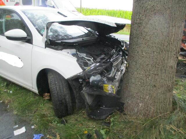 Der Wagen prallte gegen einen Baum, nachdem ihn ein Transporter gerammt hatte
