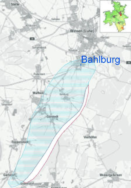Blick auf den 19 Quadratkilometer umfassenden Salzstock Bahlburg: Die schraffierten blauen Linien zeigen das Ausmaß zwischen dem Raum Winsen und der Samtgemeinde Salzhausen | Foto: LBEG