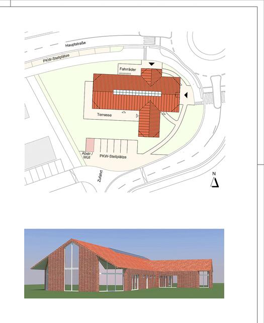 So soll das neue Gemeindehaus am Kreisel liegen und später aussehen