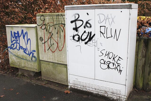 Das sieht nicht schön aus: Die engagierten Bürger wollen die Stromkästen durch folierte Wimmelbilder verschönern