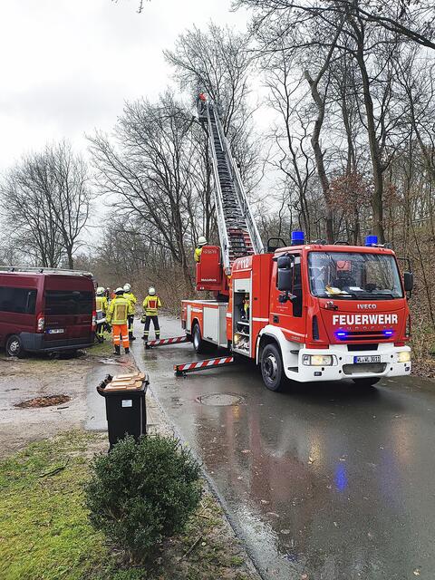 Die Feuerwehr Stelle beim Aussägen eines rund 25 Meter großen Baumes | Foto: thl