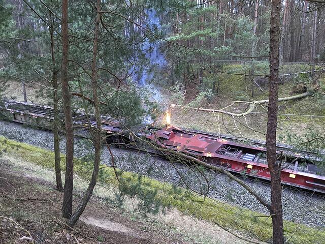 Bei Marxen stürzte ein Baum in die Oberleitung der dortigen Bahnstrecke  | Foto: Feuerwehr Hanstedt