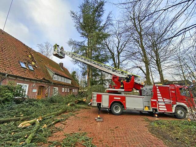 Das Dach des Forstamts in Harsefeld wurde von fallenden Bäumen beschädigt | Foto: Feuerwehr Harsefeld