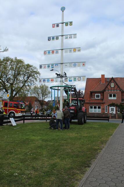 Letzte Handgriffe am aufgestellten Maibaum | Foto: lm