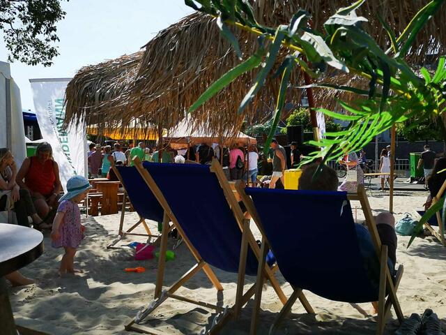 Mit Sand, Palmen und Liegestühlen wird der HanseBeach geschaffen | Foto: madle fotowelt
