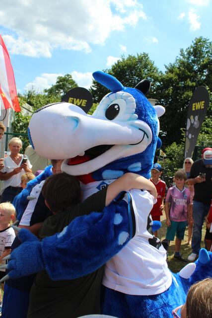 HSV-Maskottchen Dino Hermann kuschelte mit seinen Fans ...
