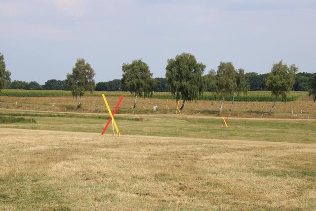 Mit gelbroten Holzkreuzen wurde der potenzielle Verlauf der ICE-Bahntrasse durch Gödenstorf markiert | Foto: ce