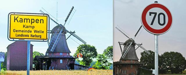 Bis vor zwei Wochen war die Welt noch in Ordnung und das Ortsschild an der richtigen Stelle (li.) 
Statt des Ortsschildes steht dort nun ein 70-km/h-Schild (re.) | Foto: bim