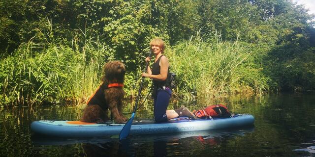 Auch Stand-Up-Paddling mit Hund ist möglich - Carola Hadler beim Training mit Fjäll | Foto: Verena Pierza