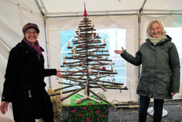 Birgit Rosenthal (li.) und Dagmar Hillingshäuser vom Töster Klimakreis mit dem wiederverwendbaren Weihnachtsbaum | Foto: bim