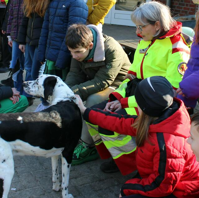 Streichelmarathon auf dem Schulhof: Flächensuchhund Jadoo genoss das sehr | Foto: pöp