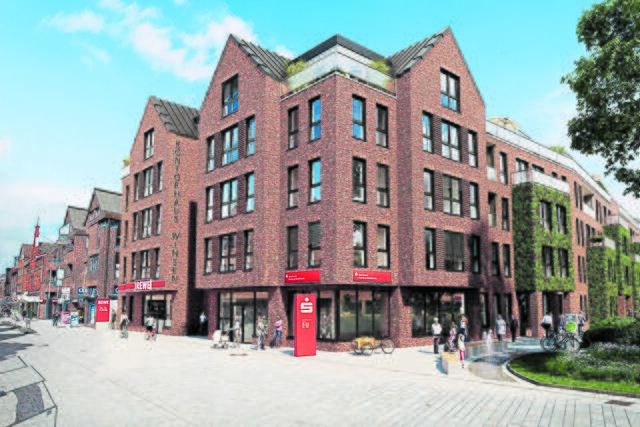 Die Visualisierung zeigt den geplanten Neubau der Sparkasse Harburg-Buxtehude in Winsen. Baubeginn ist voraussichtlich 2024. | Foto: Sparkasse Harburg-Buxtehude