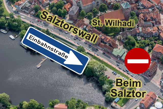 Der Salztorswall ird für rund drei Monate zur Einbahnstraße. | Foto: Martin Elsen / nord-luftbilder.de / jd