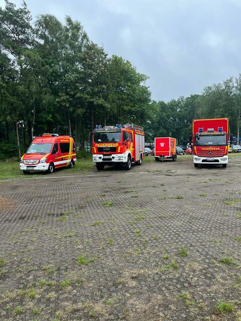 Die Wiepenkathener Feuerwehr zeigt Einsatzleitwagen, Tanklöschfahrzeug und Gerätewagen. | Foto: Feuerwehr/Bastian