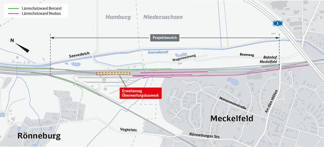 Zwischen Meckelfeld und Harburg werden die Gleise "entflochten" und das Überwerfungsbauwerk (Bildmitte) erweitert | Foto: DB Netz AG
