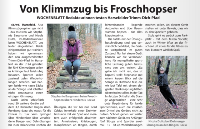 Für das Harsefeld-Magazin testet Stephanie Bargmann gemeinsam mit ihrer Kollegin einen Trimm-Dich-Pfad