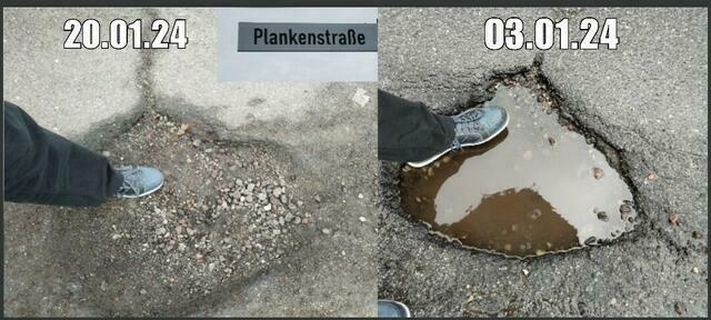 Leserreporter Rüdiger Störtebecker beobachtete ein Schagloch in der Winsener Plankenstraße über acht Wochen | Foto: Störtebecker