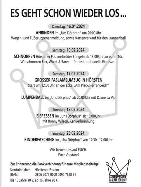Der Ablaufplan des Hörstener Faslamsumzuges 2024 | Foto: Faslamsverein Hörsten