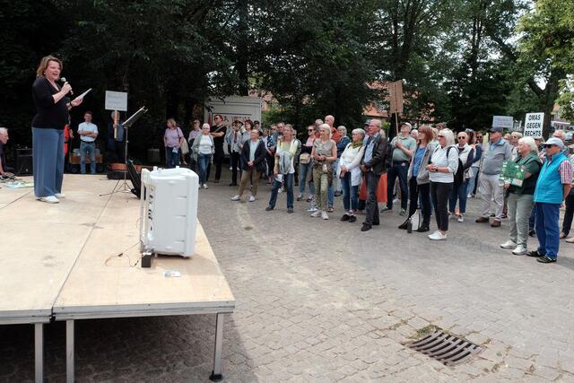 Auf dem Alten Geidenhof: Auch Pastorin Ulrike Meyer sprach vor den Demonstrationsteilnehmern  | Foto: Initiative Pro Demokratie