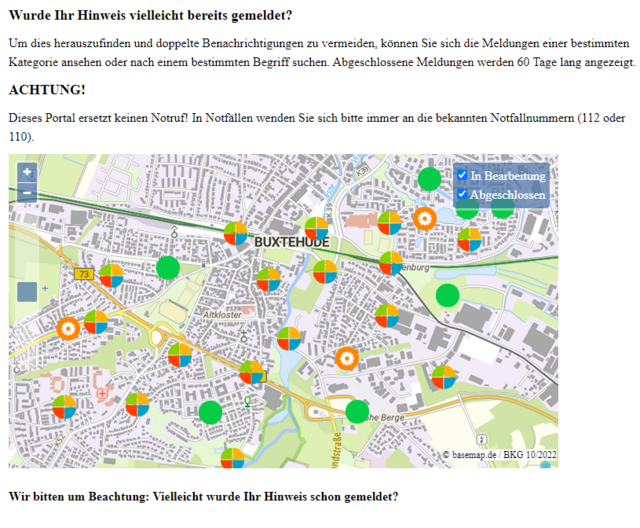 In Buxtehude gibt es eine zoombare Karte, auf der alle Meldungen der vergangenen drei Monate eingetragen sind | Foto: Hansestadt Buxtehude