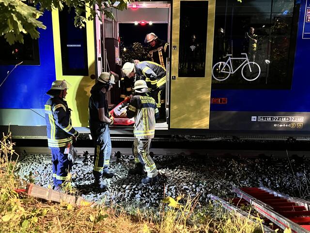 Schwer verletzte Fahrgäste müssen behutsam aus dem Zug geholt werden | Foto: Landkreis Stade / Daniel Beneke