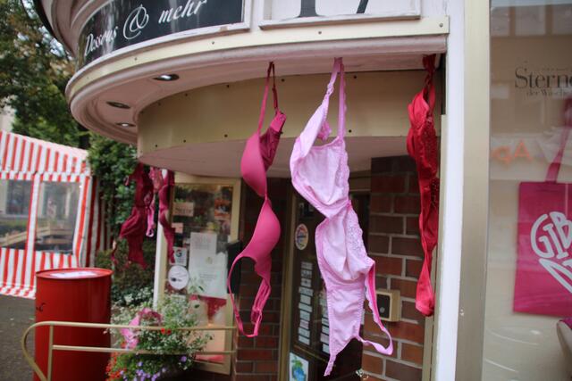 Rund 1000 BHs sind bei Kietzmanns Sammelaktion zusammengekommen - einige hängen auch vor ihrem Geschäft | Foto: Pauline Bellmann