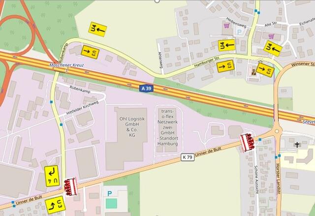 Die Umleitungsstrecke verläuft u.a. über den Rubenkamp und die Hamburger Straße | Foto: Landkreis Harburg