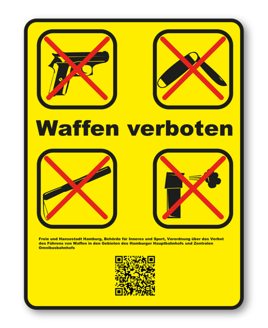 Diese Schilder weisen auf ein Waffenverbot im öffentlichen Personennahverkehr im Hamburg hin | Foto: Polizei Hamburg