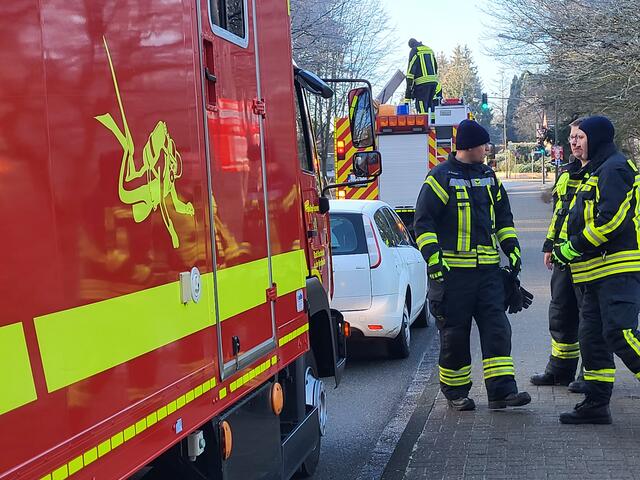 Mit mehreren Fahrzeugen war die Feuerwehr vor Ort, um den Schwan zu retten | Foto: sh