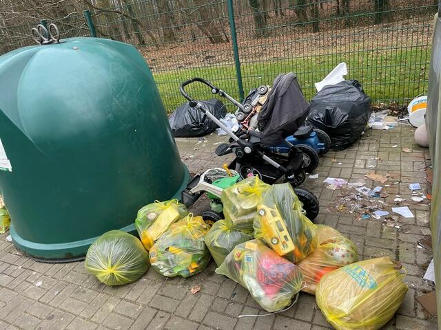 Jede Menge Müll – darunter sogar ein alter Kinderwagen – auf dem Sammelplatz am Brink | Foto: Walter Kühlke