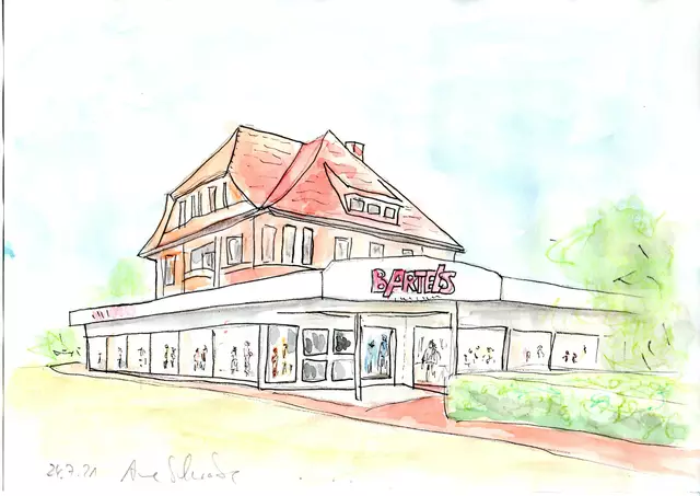 Das Modehaus Bartels, das seinen hundertjähriges Bestehen feiert, gemalt von Anne Schwabe | Foto: Anne Schwabe