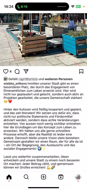 Die Ankerplatz-Aktivistin Wiebke Wilkens schreibt in ihrem Post von Visionen | Foto: Instagram-Post
